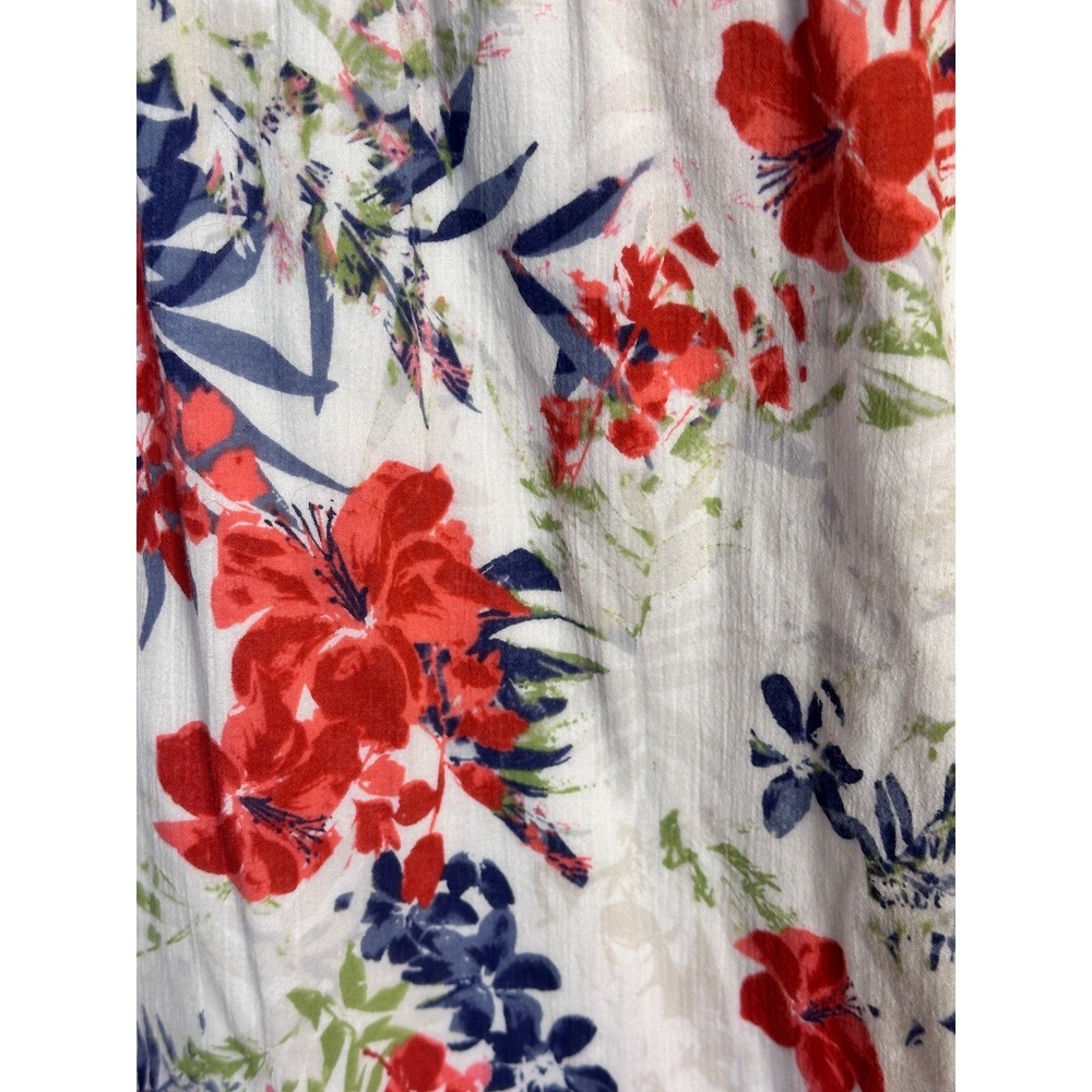EDDIE BAUER Size 4 Floral Cotton Sun Dress White Tropical Sleeveless V-Neck Cute - Picture 6 of 9
